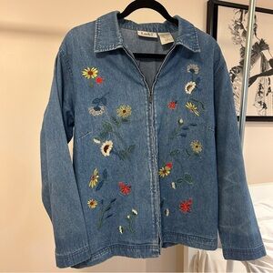 Vintage Y2k fairycore 80s flower embroidered cotton jean jacket size medium Tabi